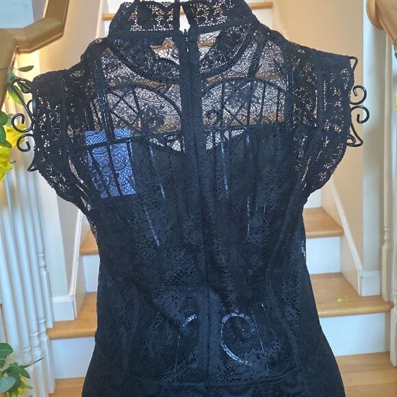 🔅Anthropoligie Endless Rose Little Black Lace Midi Fringe Hem Dress 🌹🔅 - Picture 10 of 14